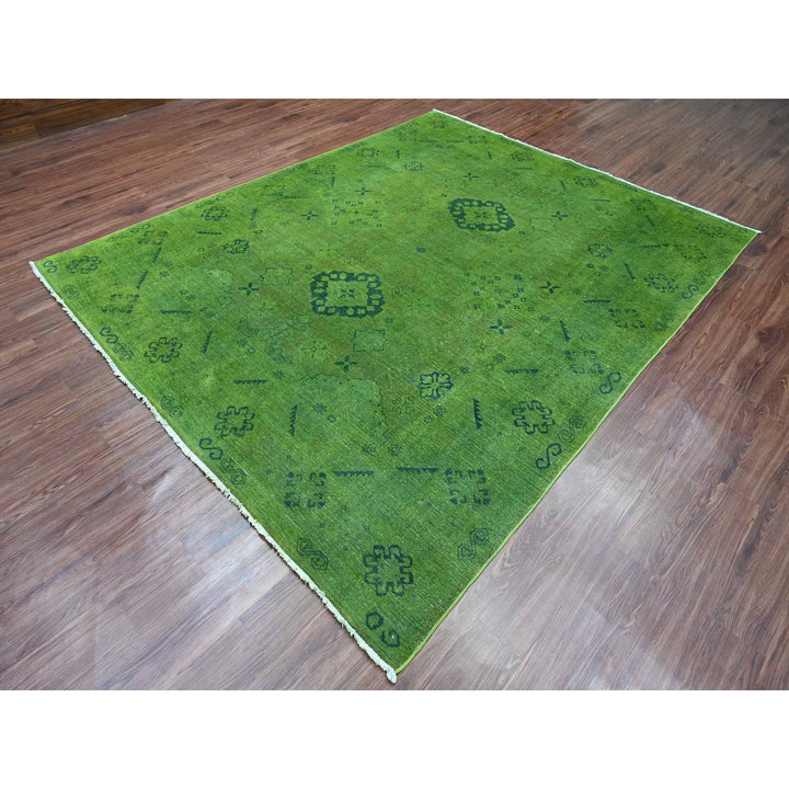 7'10" x 9'7" New Hand Knotted Green Wool Rectangle Oriental Rug - MOA10220251