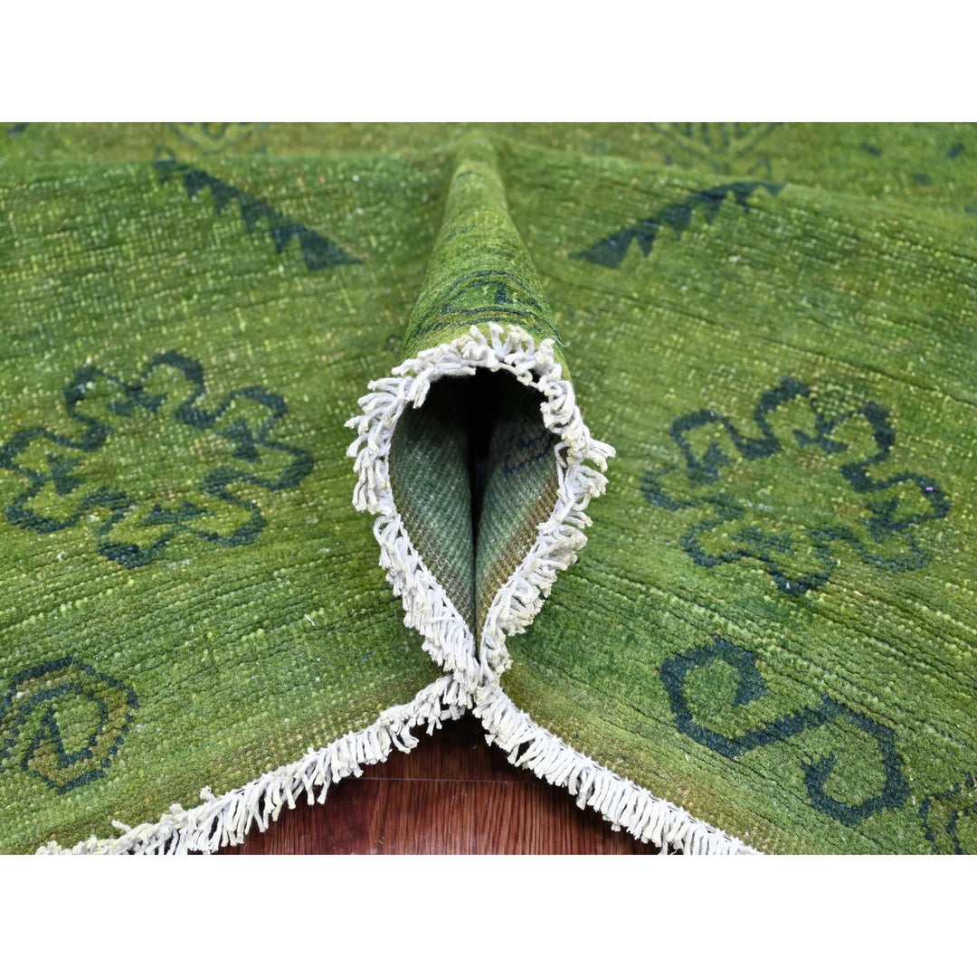 7'10" x 9'7" New Hand Knotted Green Wool Rectangle Oriental Rug - MOA10220251