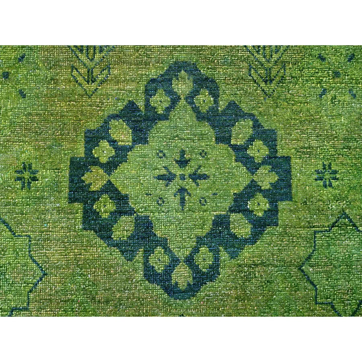 7'10" x 9'7" New Hand Knotted Green Wool Rectangle Oriental Rug - MOA10220251