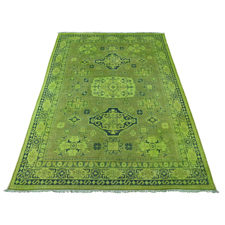 4'8" x 6'3" New Hand Knotted Green Wool Rectangle Oriental Rug - MOA10220282