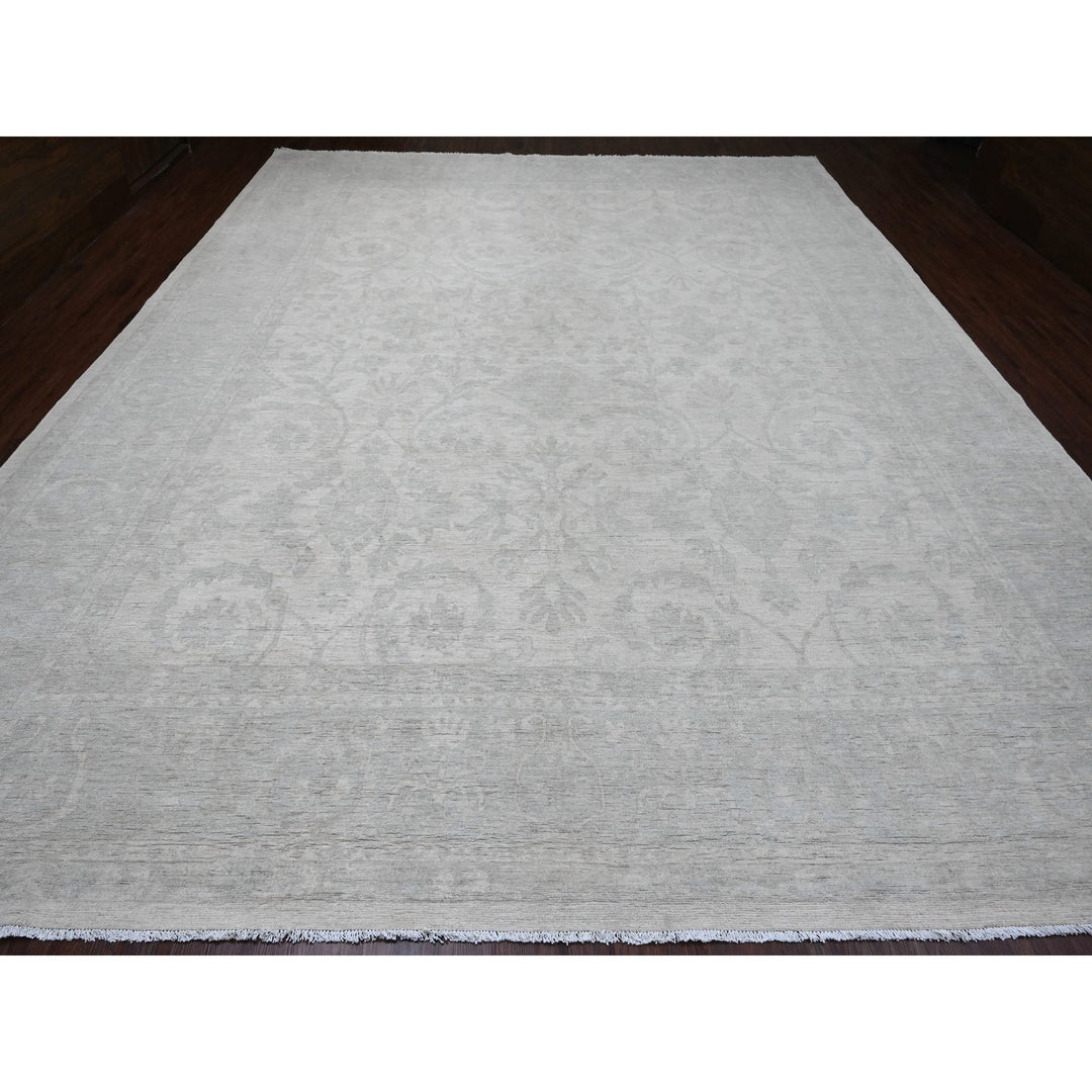 12'0" x 15'1" New Hand Knotted Ivory Wool Rectangle Oriental Rug - MOA10220365