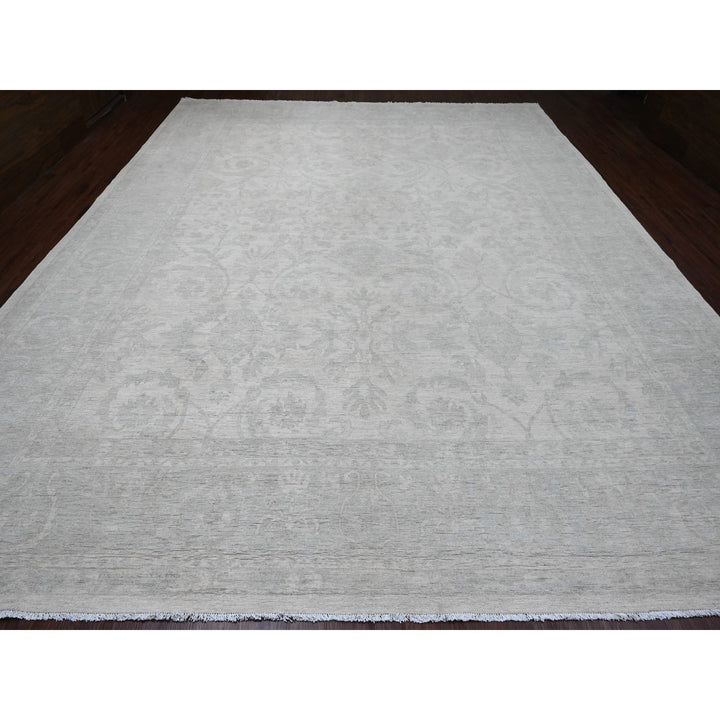 12'0" x 15'1" New Hand Knotted Ivory Wool Rectangle Oriental Rug - MOA10220365