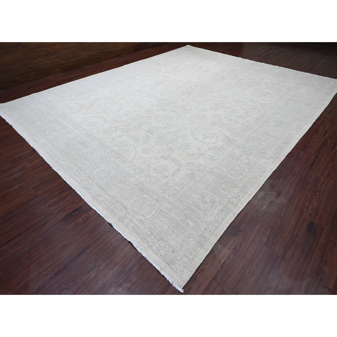 12'0" x 15'1" New Hand Knotted Ivory Wool Rectangle Oriental Rug - MOA10220365