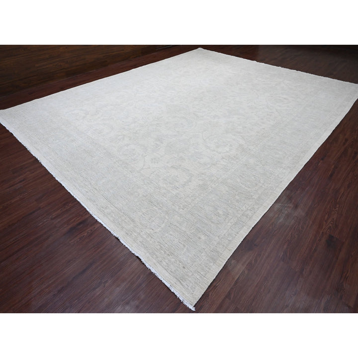 12'0" x 15'1" New Hand Knotted Ivory Wool Rectangle Oriental Rug - MOA10220365