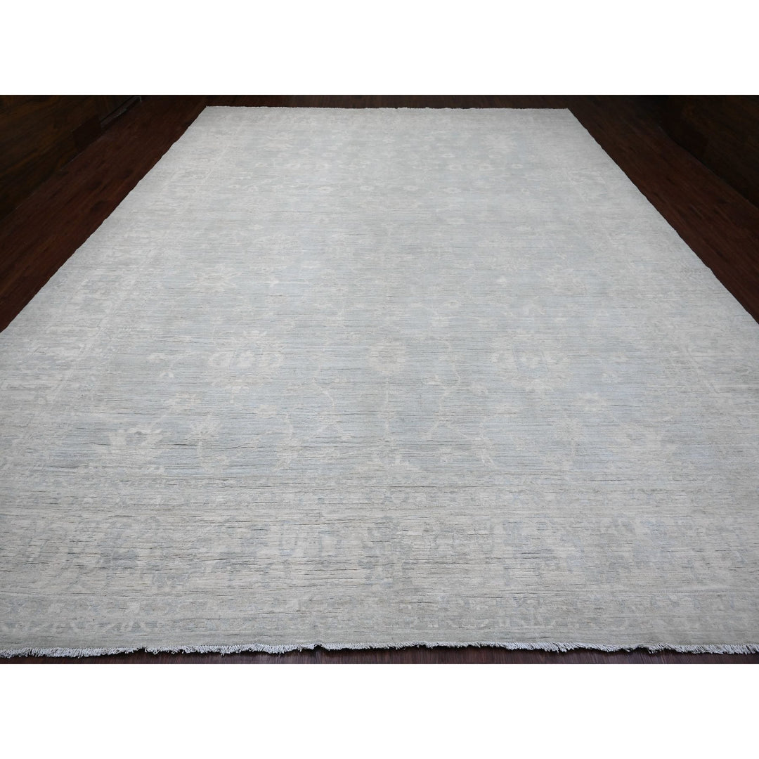 11'10" x 15'3" New Hand Knotted Grey Wool Rectangle Oriental Rug - MOA10220366