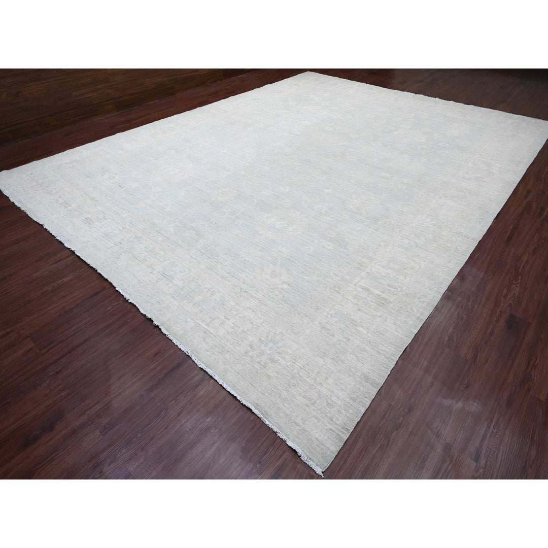 11'10" x 15'3" New Hand Knotted Grey Wool Rectangle Oriental Rug - MOA10220366