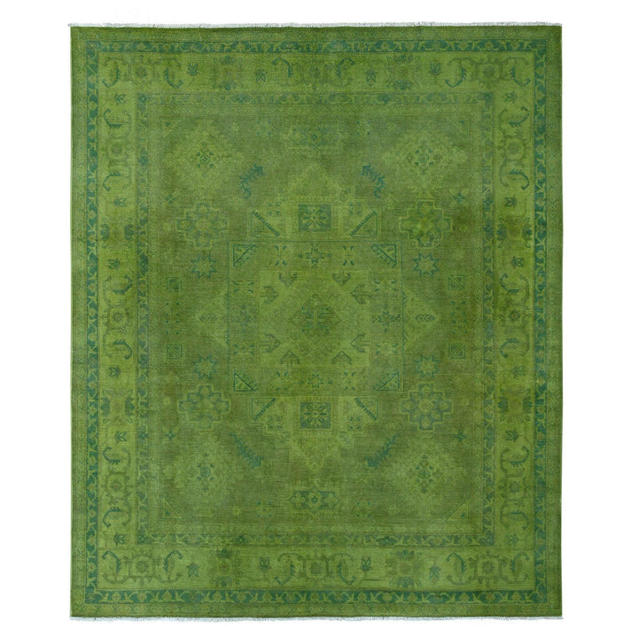 7'11" x 9'6" New Hand Knotted Green Wool Rectangle Oriental Rug - MOA10220403