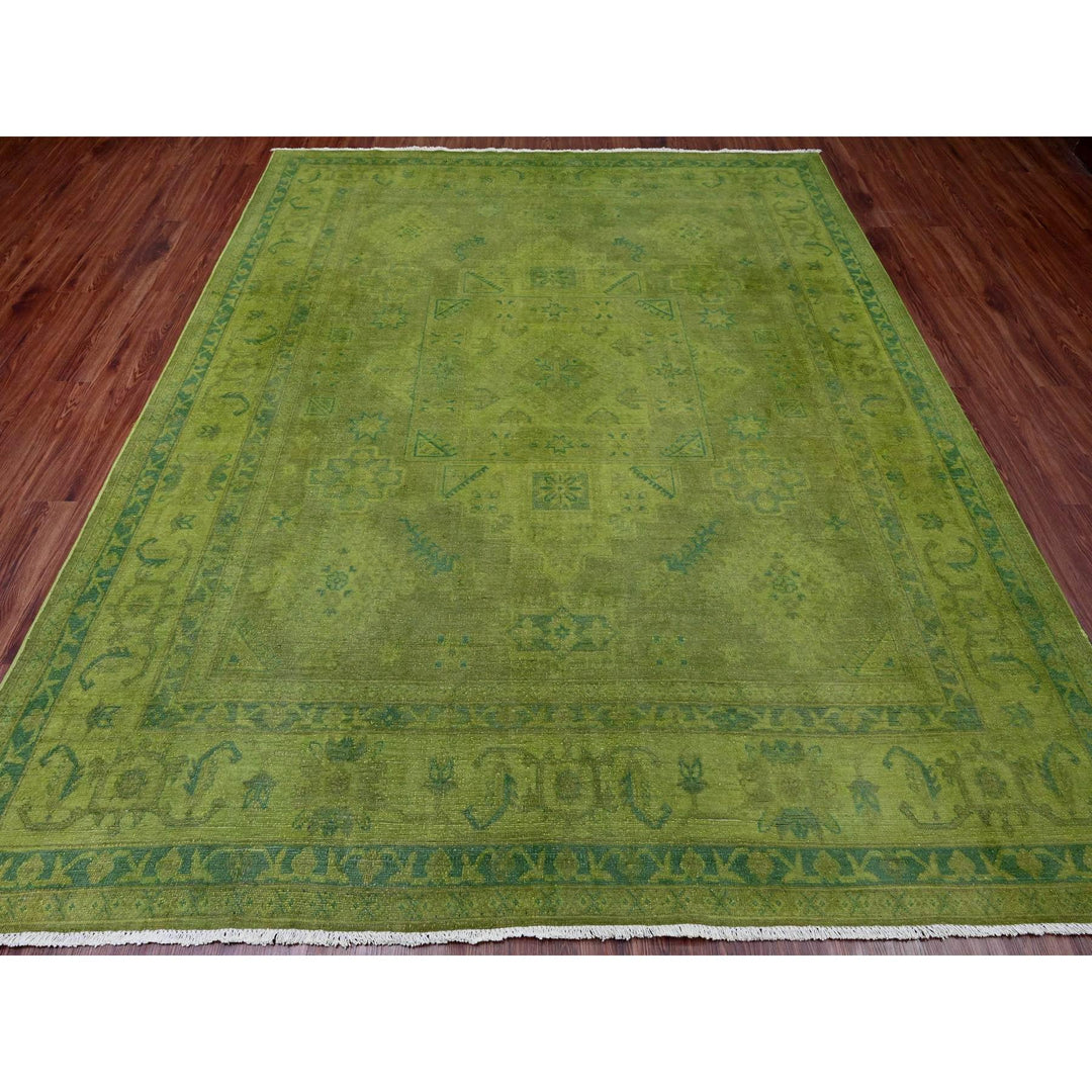 7'11" x 9'6" New Hand Knotted Green Wool Rectangle Oriental Rug - MOA10220403