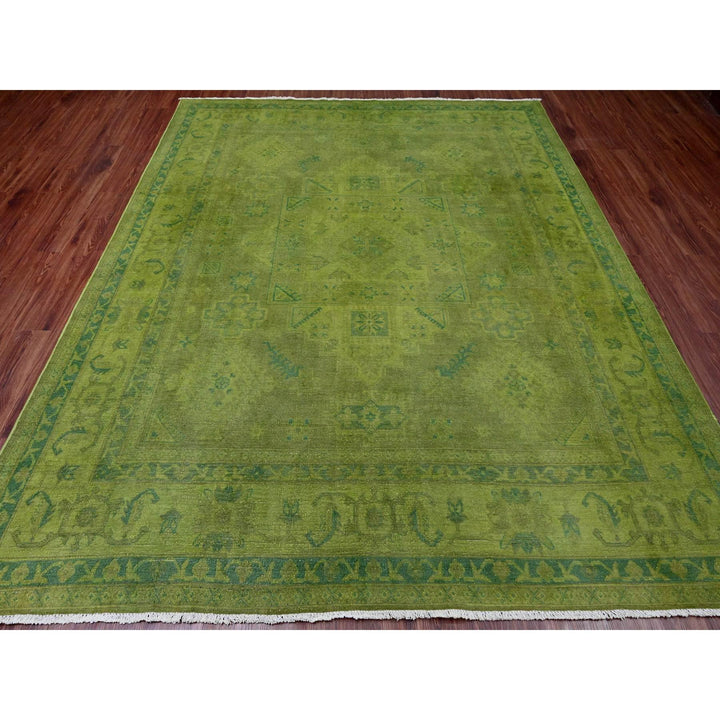 7'11" x 9'6" New Hand Knotted Green Wool Rectangle Oriental Rug - MOA10220403