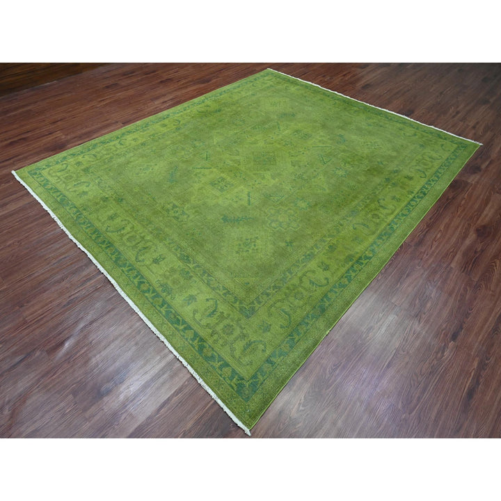 7'11" x 9'6" New Hand Knotted Green Wool Rectangle Oriental Rug - MOA10220403