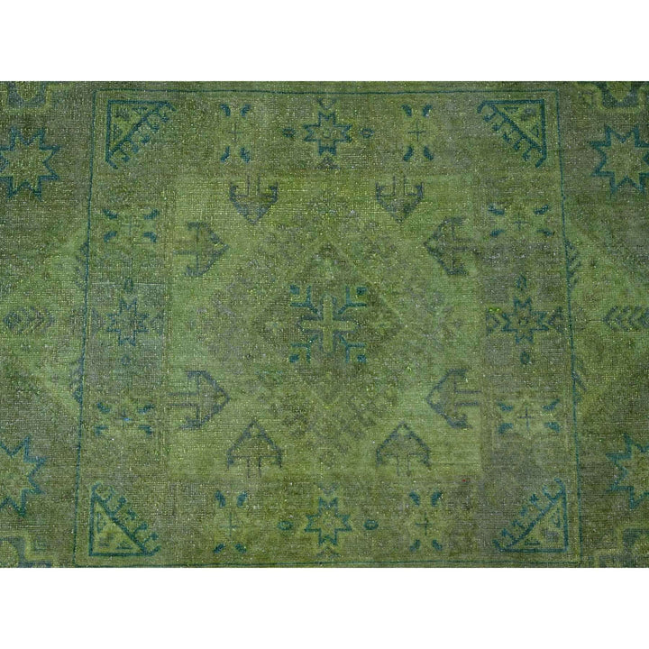 7'11" x 9'6" New Hand Knotted Green Wool Rectangle Oriental Rug - MOA10220403