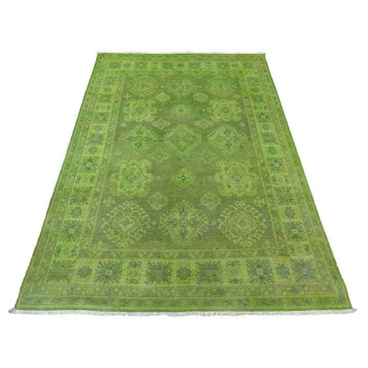 4'10" x 6'9" New Hand Knotted Green Wool Rectangle Oriental Rug - MOA10220446