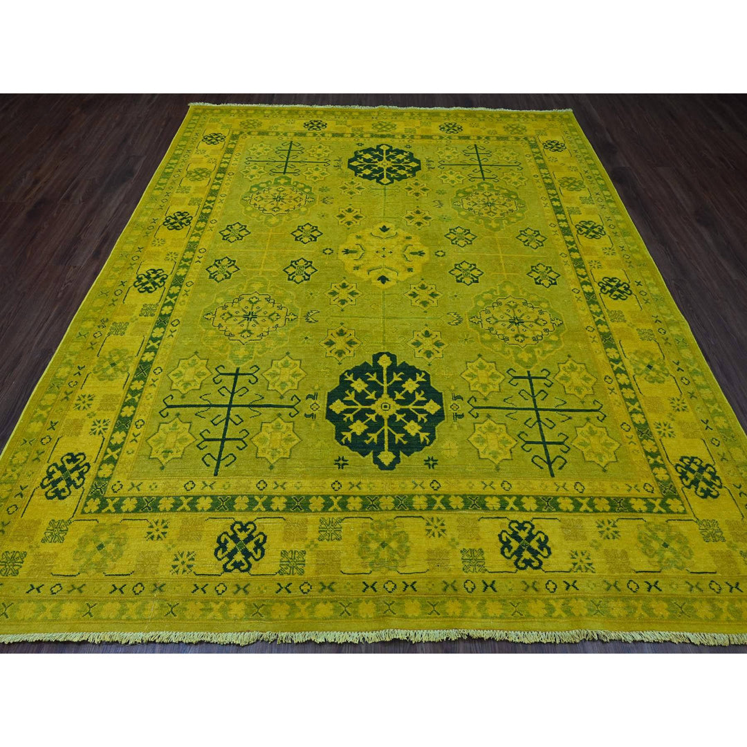 8'1" x 9'5" New Hand Knotted Yellow Wool Rectangle Oriental Rug - MOA10220448