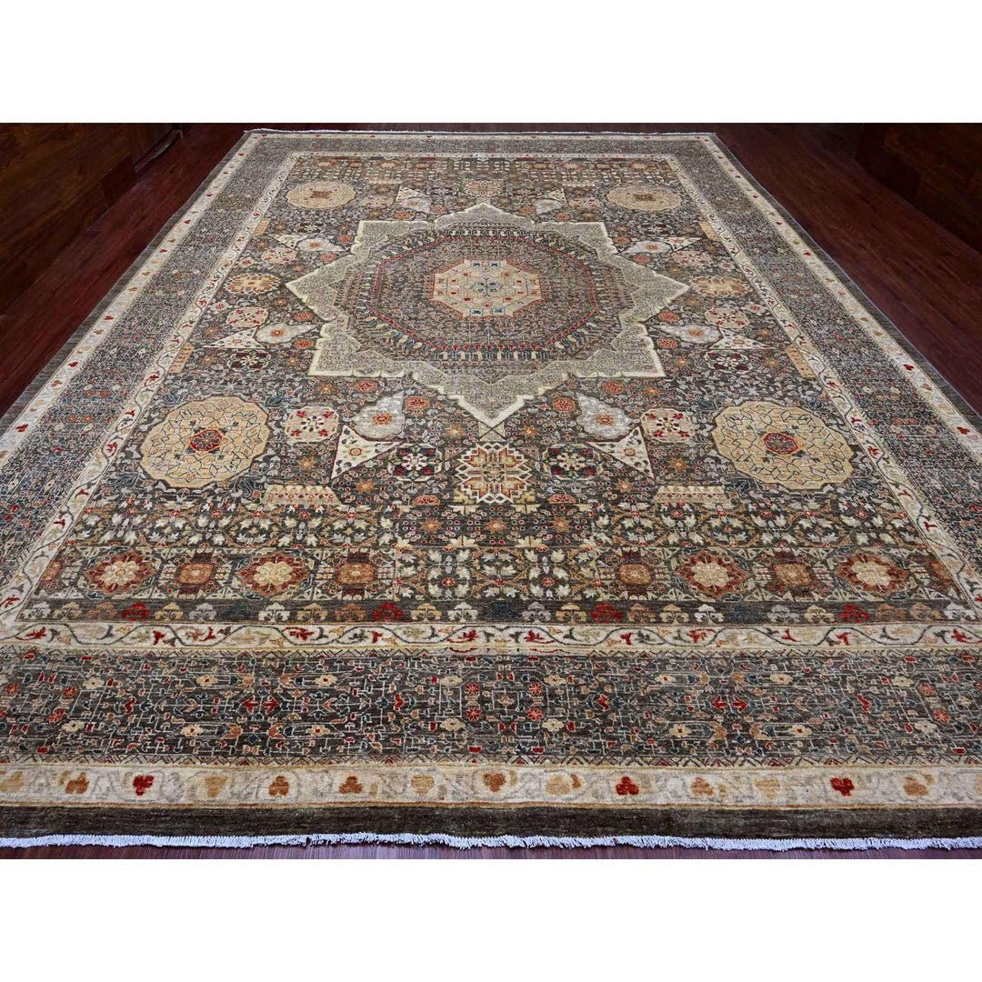 12'2" x 16'0" New Hand Knotted Brown Wool Rectangle Oriental Rug - MOA10220452