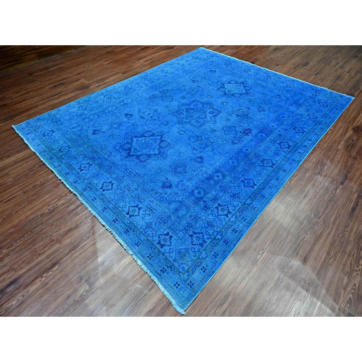 7'11" x 10'0" New Hand Knotted Blue Wool Rectangle Oriental Rug - MOA10220527