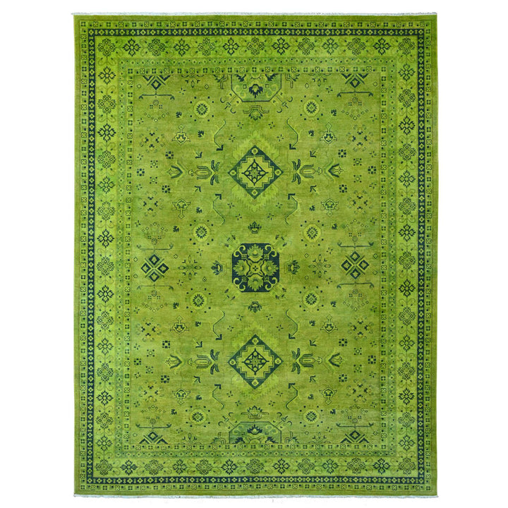 8'7" x 11'6" New Hand Knotted Green Wool Rectangle Oriental Rug - MOA10220529