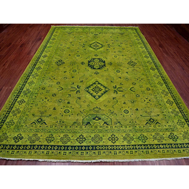 8'7" x 11'6" New Hand Knotted Green Wool Rectangle Oriental Rug - MOA10220529