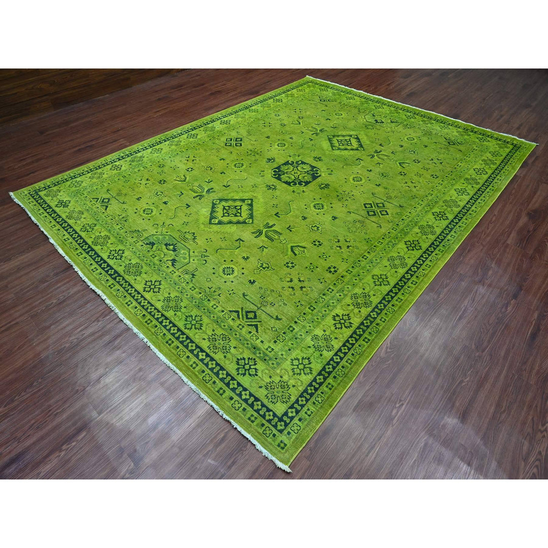 8'7" x 11'6" New Hand Knotted Green Wool Rectangle Oriental Rug - MOA10220529