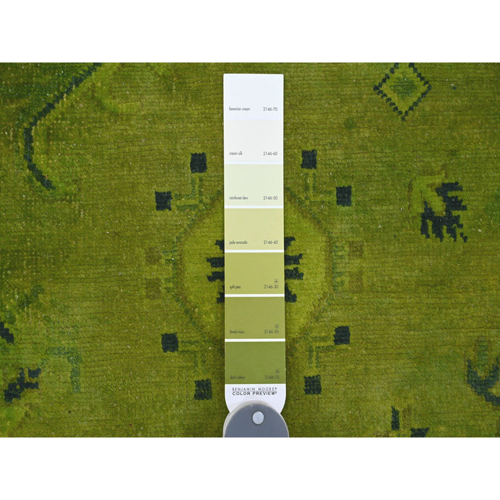 8'7" x 11'6" New Hand Knotted Green Wool Rectangle Oriental Rug - MOA10220529