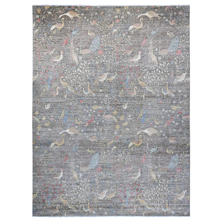 12'0" x 15'5" New Hand Knotted Grey Wool Rectangle Oriental Rug - MOA10220557