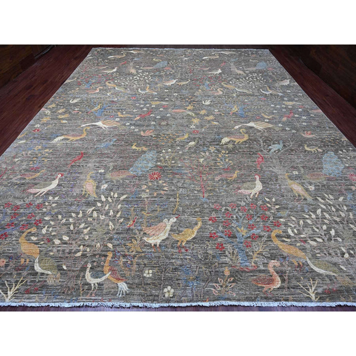 12'0" x 15'5" New Hand Knotted Grey Wool Rectangle Oriental Rug - MOA10220557