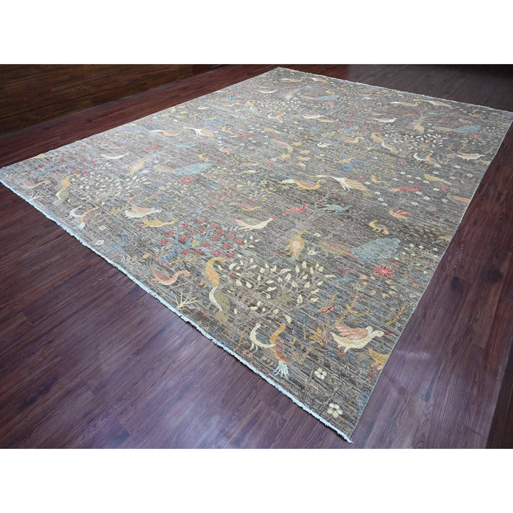 12'0" x 15'5" New Hand Knotted Grey Wool Rectangle Oriental Rug - MOA10220557