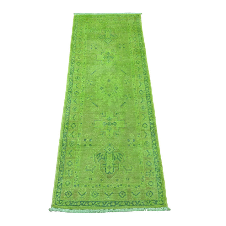 2'1" x 5'9" New Hand Knotted Green Wool Rectangle Oriental Rug - MOA10220678