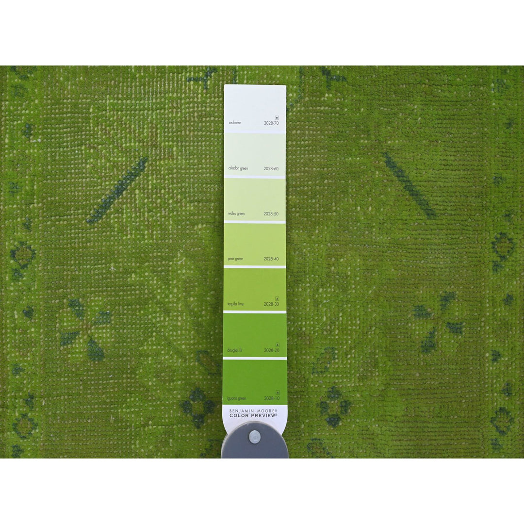 2'1" x 5'9" New Hand Knotted Green Wool Rectangle Oriental Rug - MOA10220678