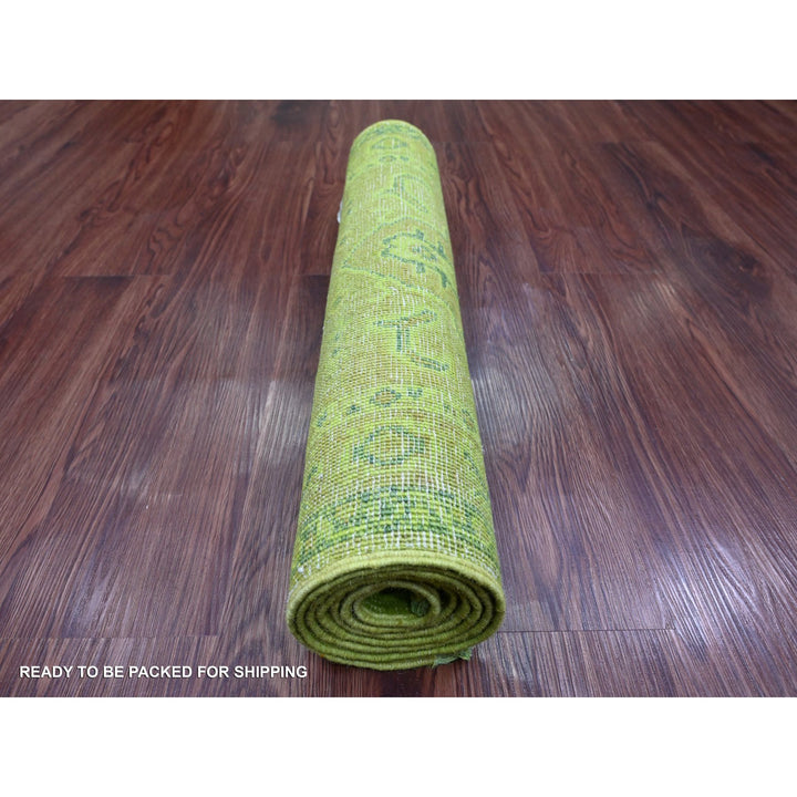 2'1" x 5'9" New Hand Knotted Green Wool Rectangle Oriental Rug - MOA10220678