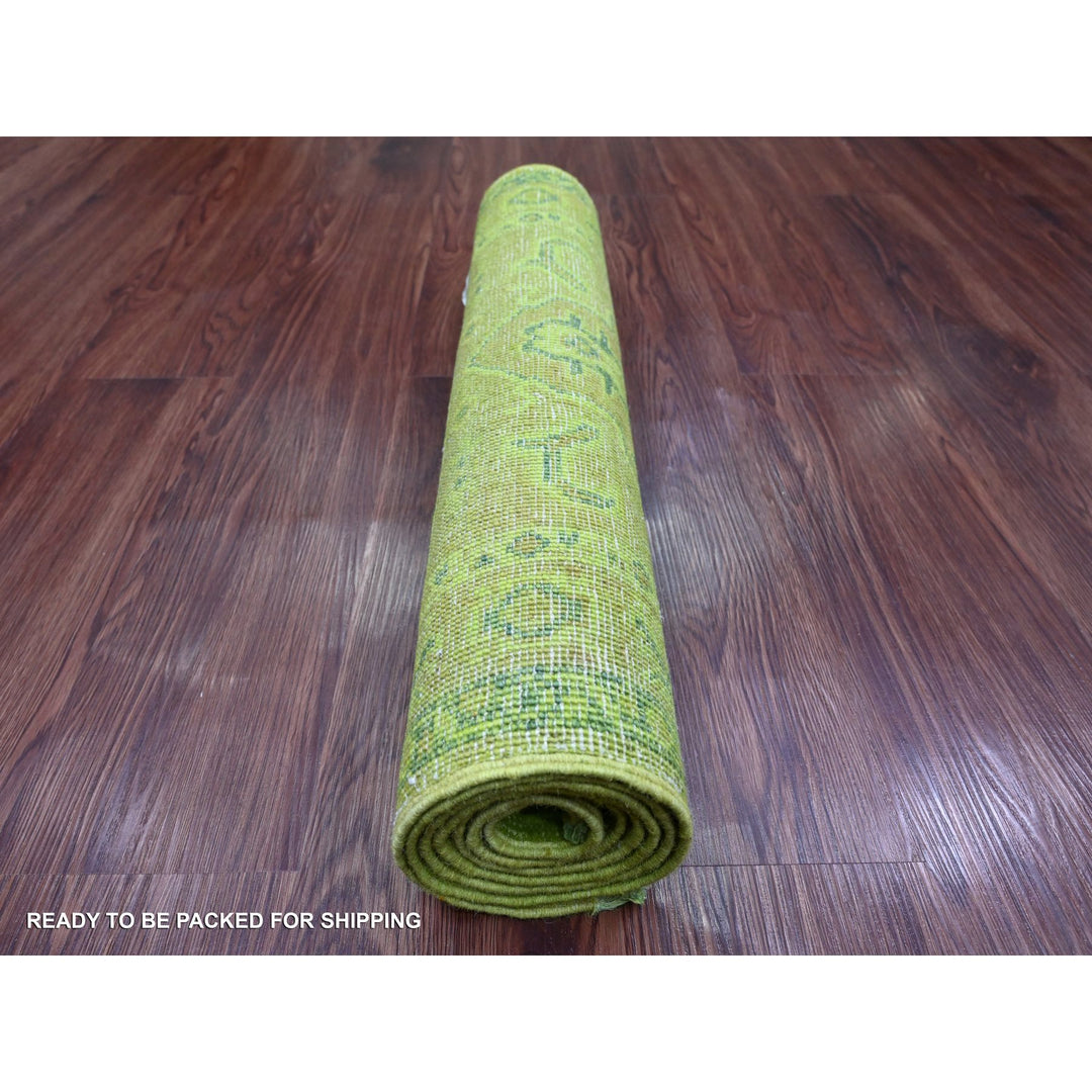 2'1" x 5'9" New Hand Knotted Green Wool Rectangle Oriental Rug - MOA10220678