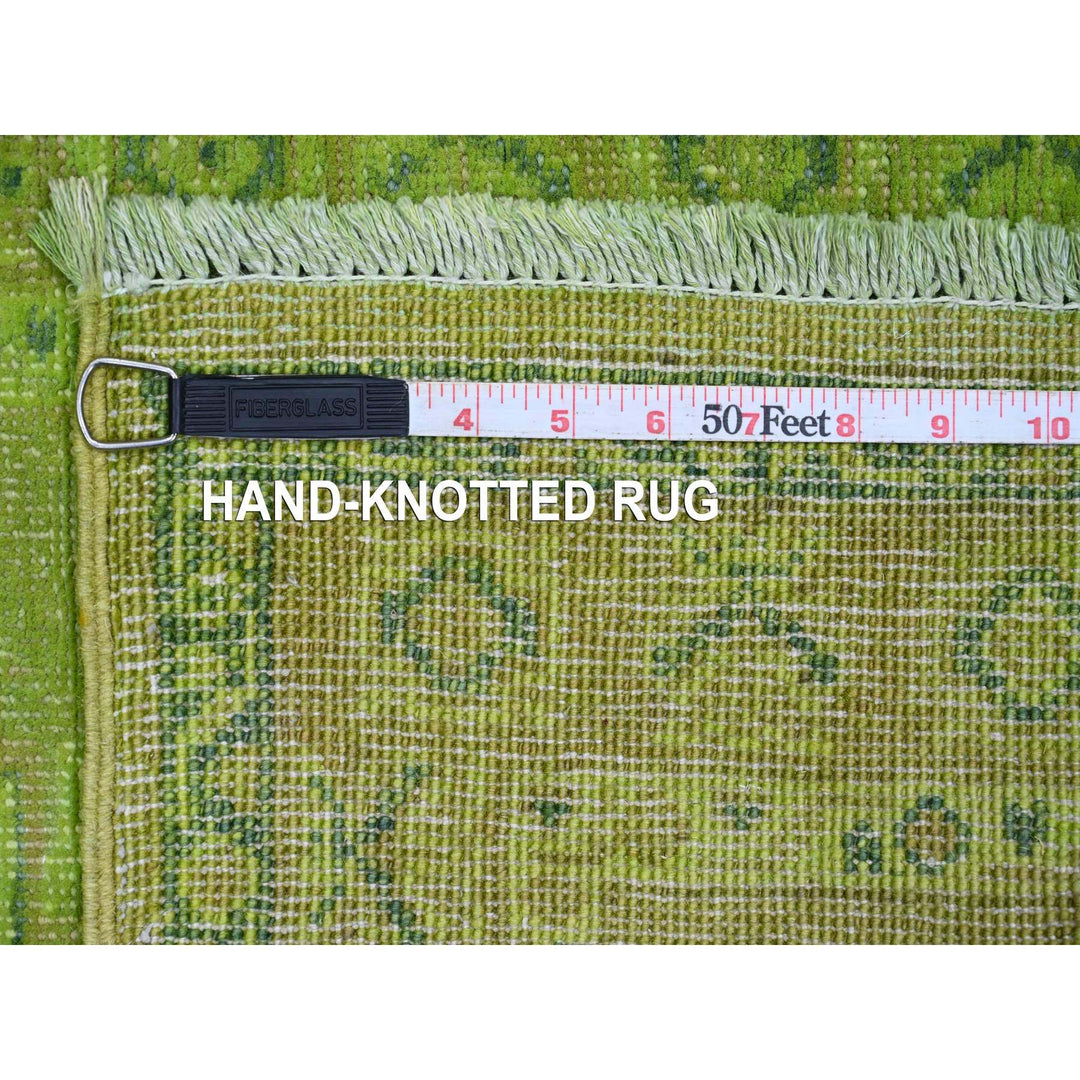 2'1" x 5'9" New Hand Knotted Green Wool Rectangle Oriental Rug - MOA10220678