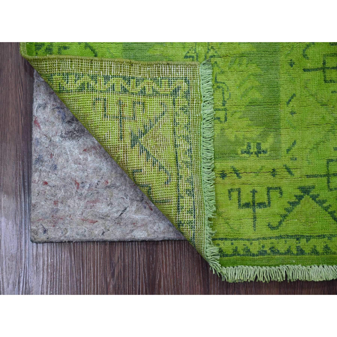 1'11" x 5'5" New Hand Knotted Green Wool Runner Oriental Rug - MOA10220679