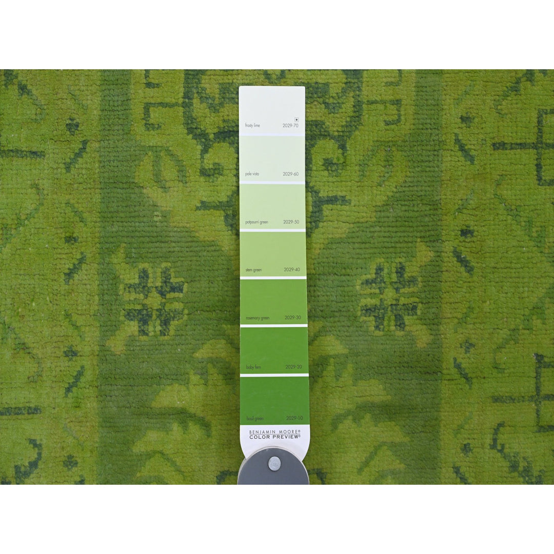 1'11" x 5'5" New Hand Knotted Green Wool Runner Oriental Rug - MOA10220679