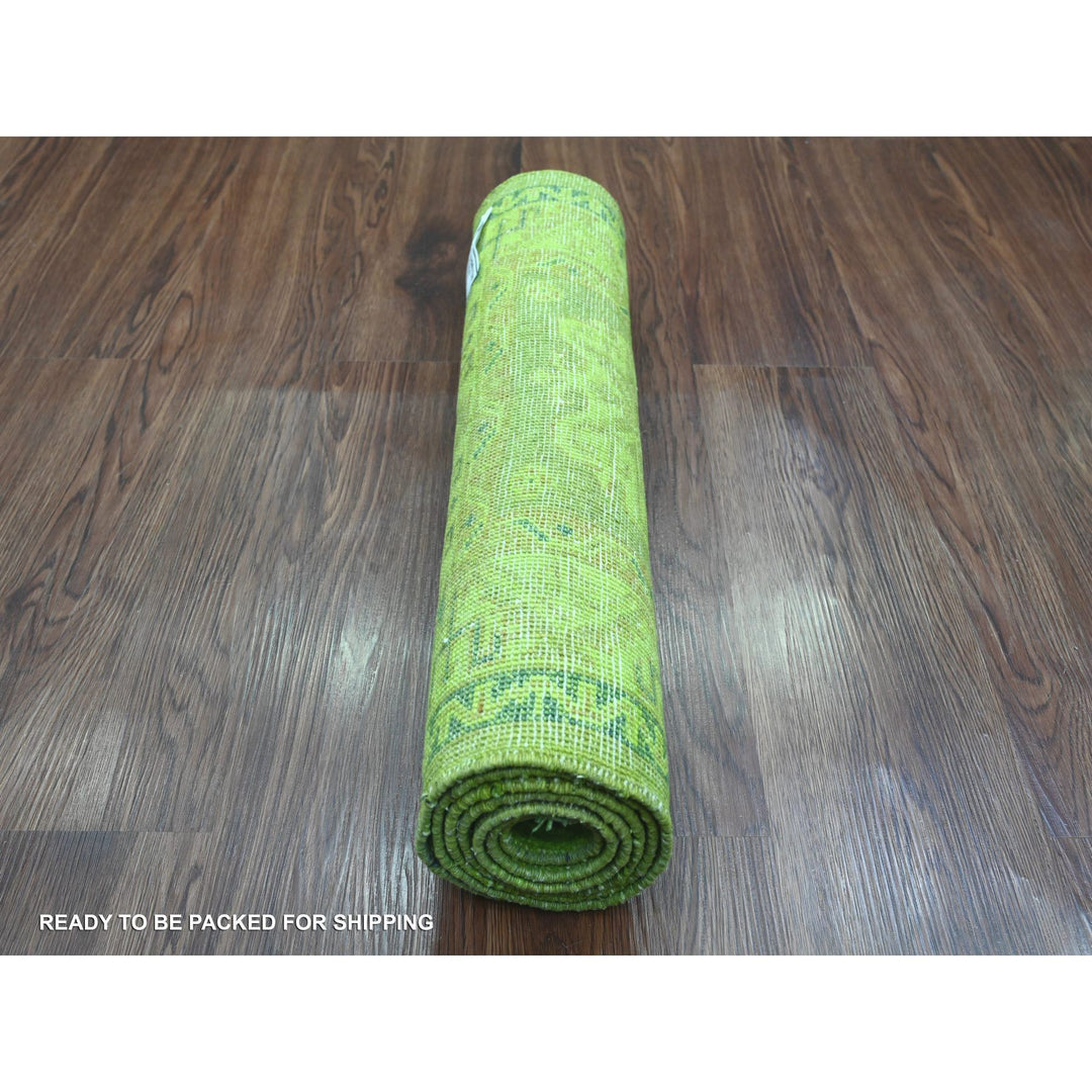 1'11" x 5'5" New Hand Knotted Green Wool Runner Oriental Rug - MOA10220679