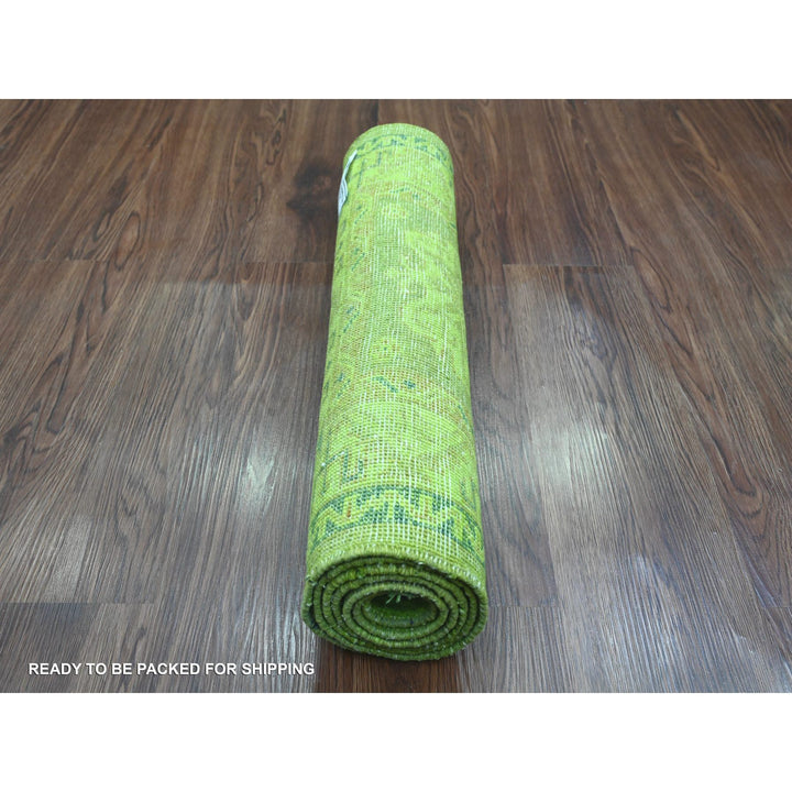 1'11" x 5'5" New Hand Knotted Green Wool Runner Oriental Rug - MOA10220679