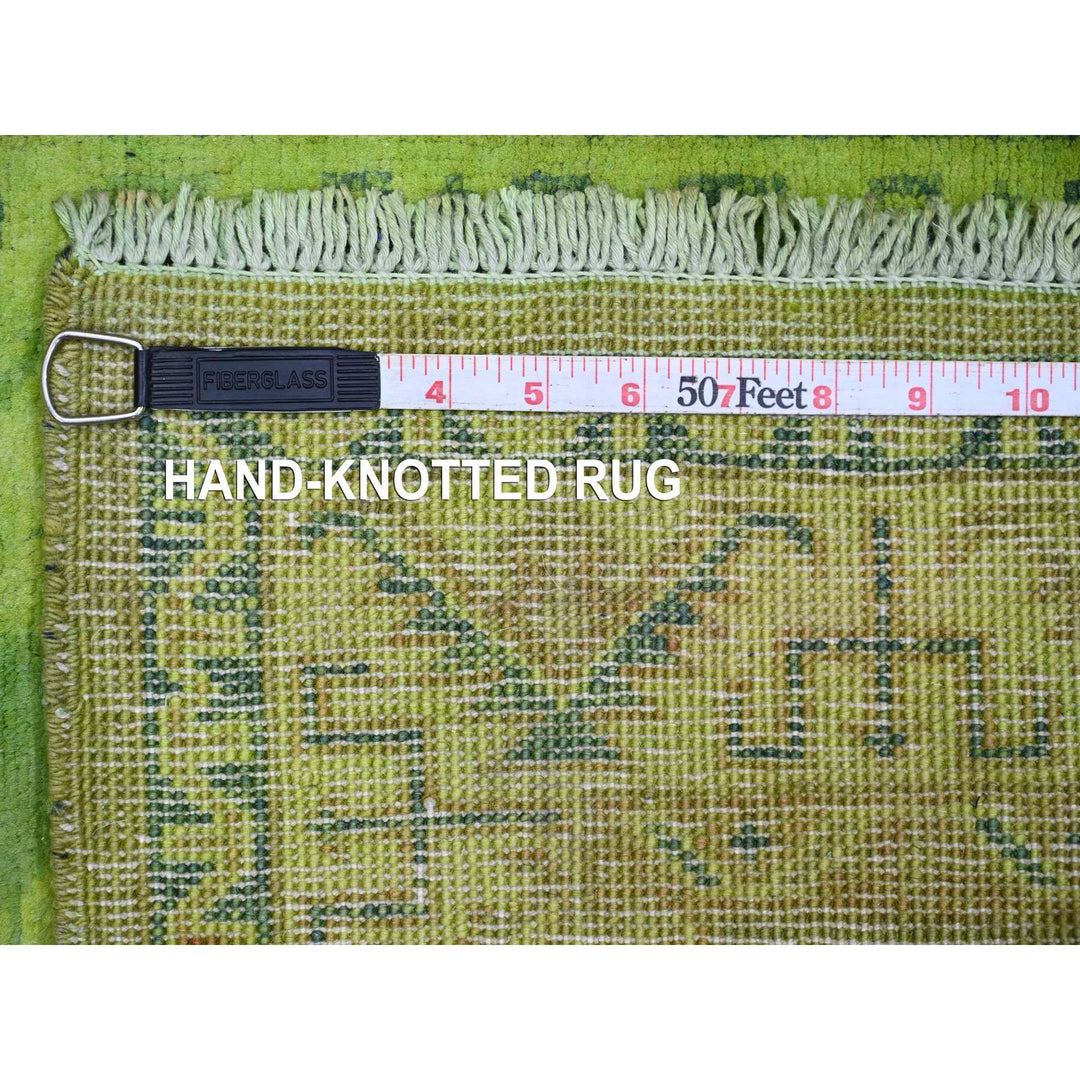 1'11" x 5'5" New Hand Knotted Green Wool Runner Oriental Rug - MOA10220679