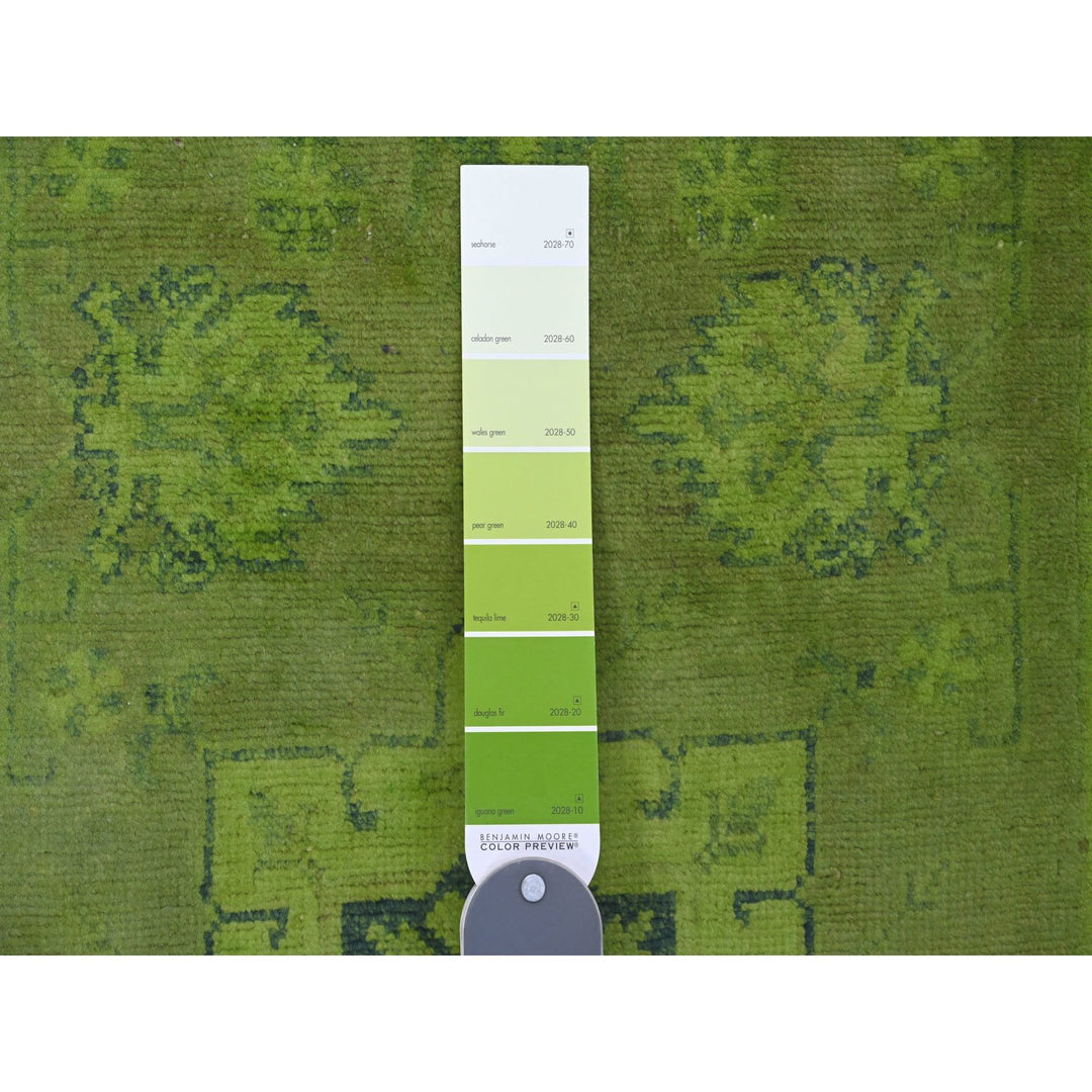 2'8" x 18'10" New Hand Knotted Green Wool Runner Oriental Rug - MOA10220680