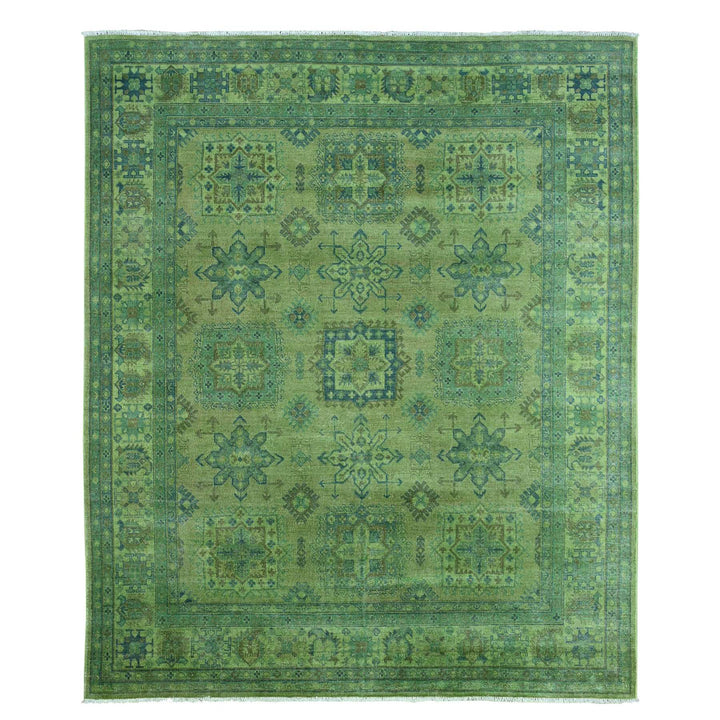 8'0" x 9'7" New Hand Knotted Green Wool Rectangle Oriental Rug - MOA10220735