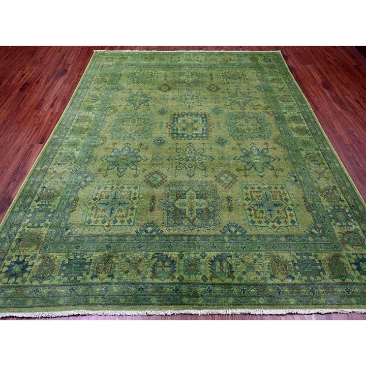 8'0" x 9'7" New Hand Knotted Green Wool Rectangle Oriental Rug - MOA10220735