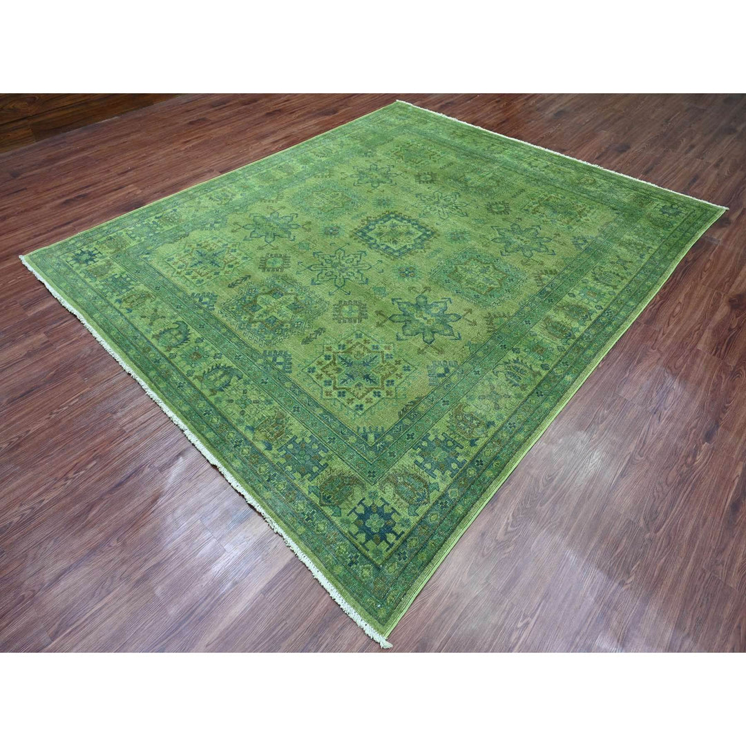 8'0" x 9'7" New Hand Knotted Green Wool Rectangle Oriental Rug - MOA10220735