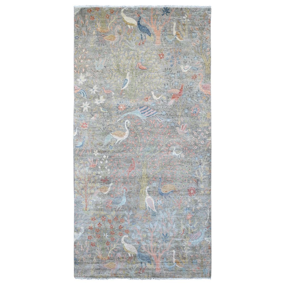 6'0" x 11'11" New Hand Knotted Grey Wool Runner Oriental Rug - MOA10220890