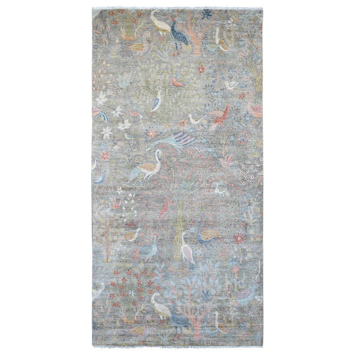 6'0" x 11'11" New Hand Knotted Grey Wool Runner Oriental Rug - MOA10220890