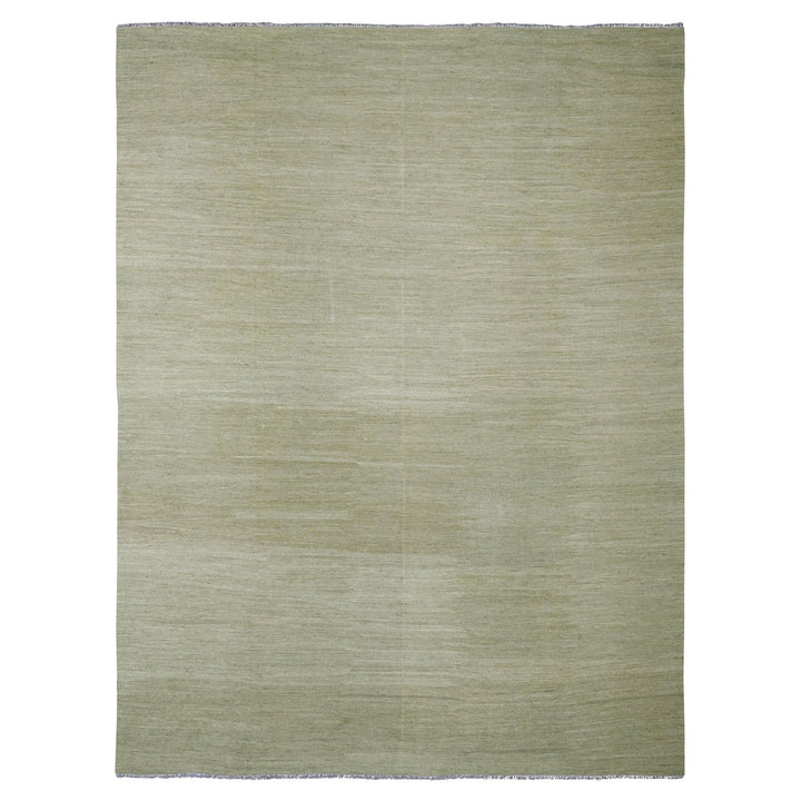 9'1" x 12'0" New Hand Woven Green Wool Rectangle Oriental Rug - MOA10220949