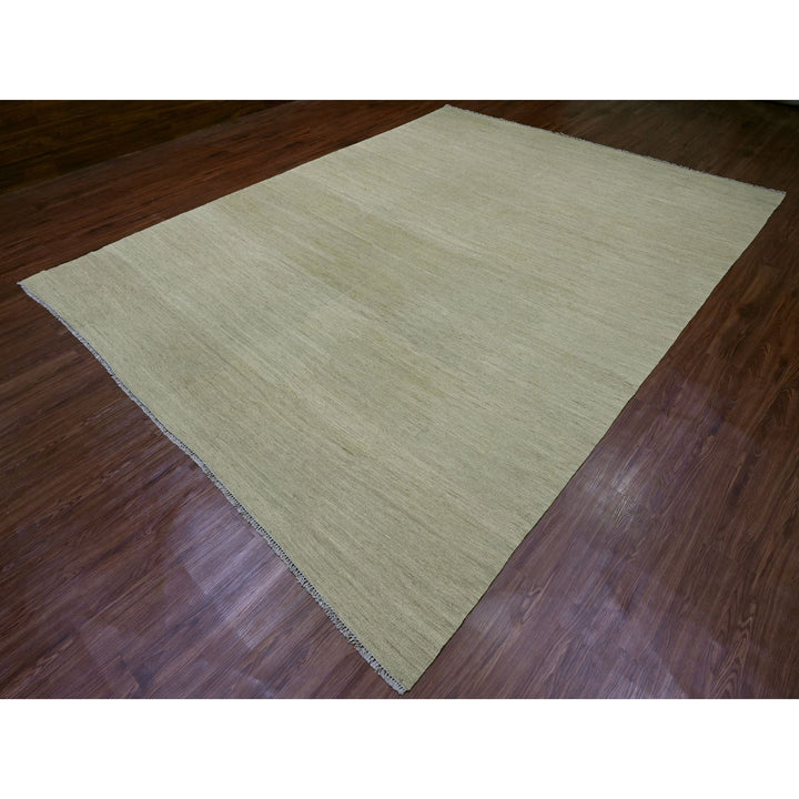 9'1" x 12'0" New Hand Woven Green Wool Rectangle Oriental Rug - MOA10220949