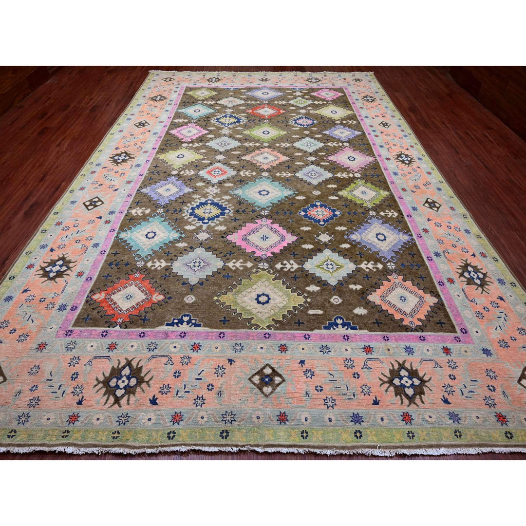 9'5" x 13'9" New Hand Knotted Brown Wool Rectangle Oriental Rug - MOA10220971