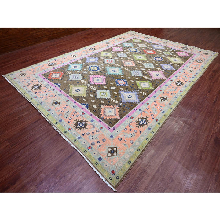 9'5" x 13'9" New Hand Knotted Brown Wool Rectangle Oriental Rug - MOA10220971