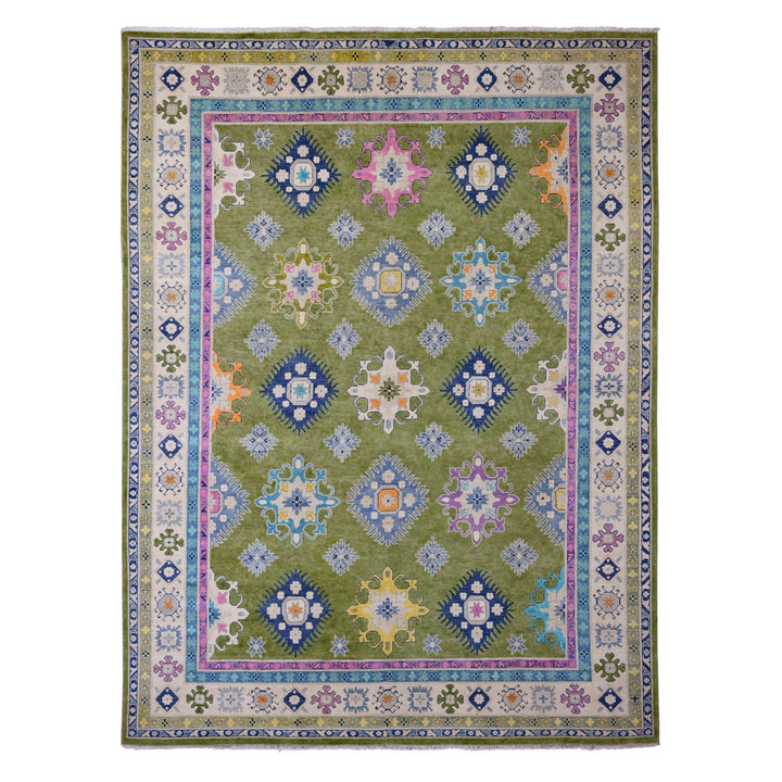 8'10" x 11'8" New Hand Knotted Green Wool Rectangle Oriental Rug - MOA10220972