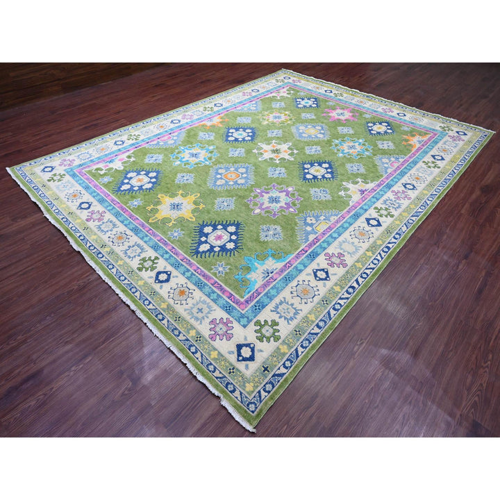 8'10" x 11'8" New Hand Knotted Green Wool Rectangle Oriental Rug - MOA10220972