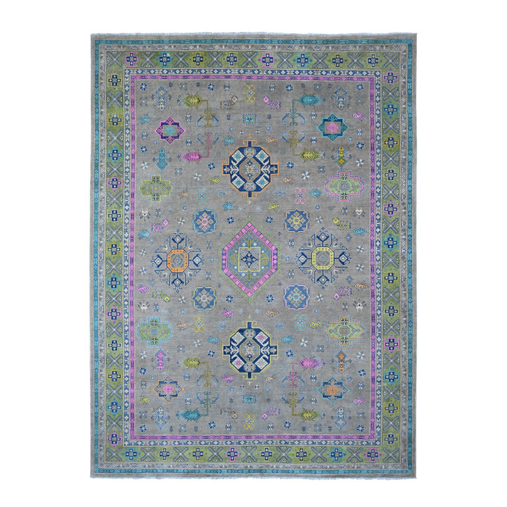 9'9" x 13'2" New Hand Knotted Grey Wool Rectangle Oriental Rug - MOA10220973