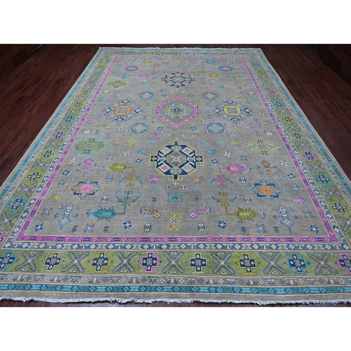 9'9" x 13'2" New Hand Knotted Grey Wool Rectangle Oriental Rug - MOA10220973